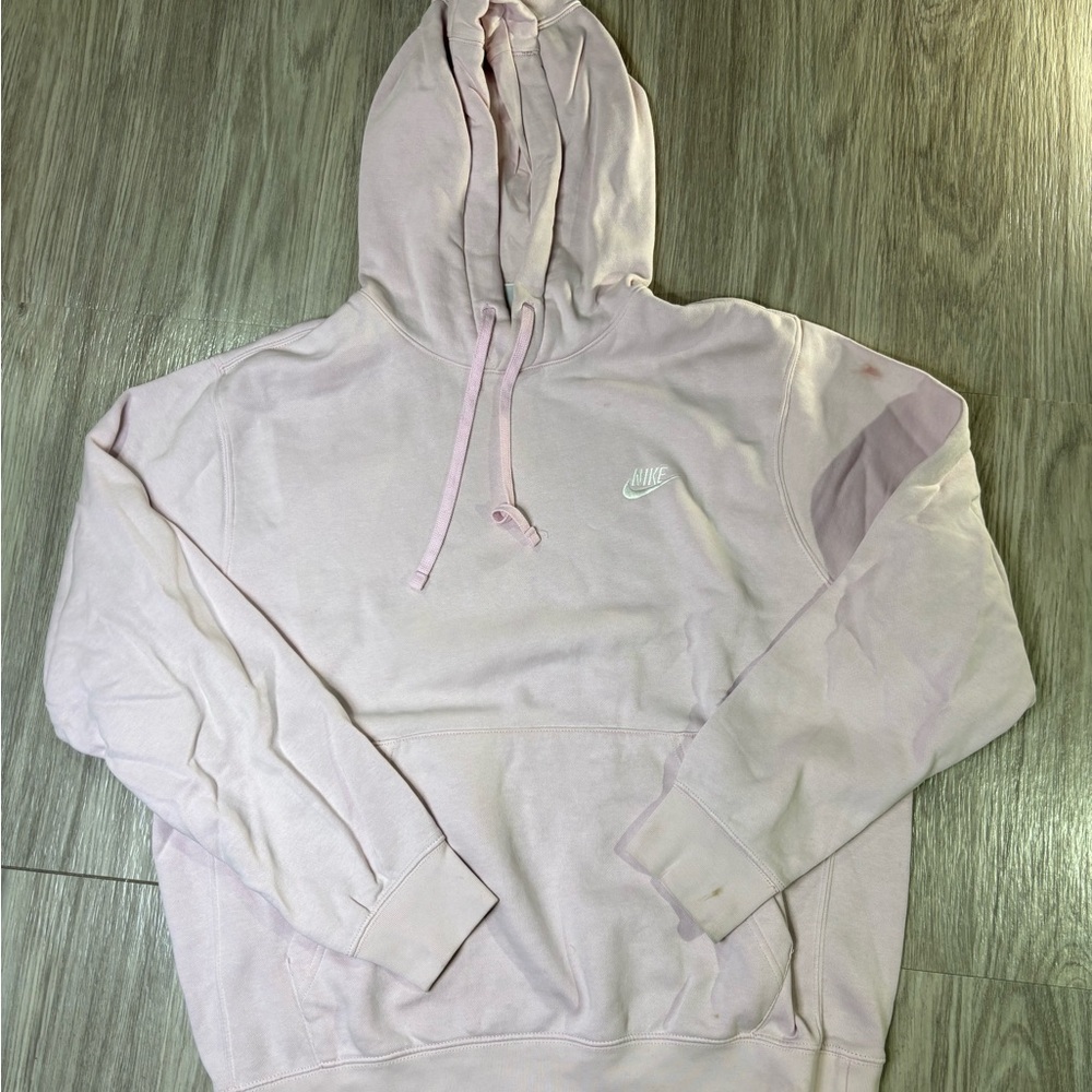 Nike Hoodie Women's Large Light Pink Rally Pullover Sweatshirt Front Logo